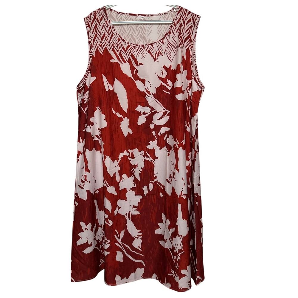 Women's Sleeveless Rust and White Floral‎ Midi Dress Size 2XL
